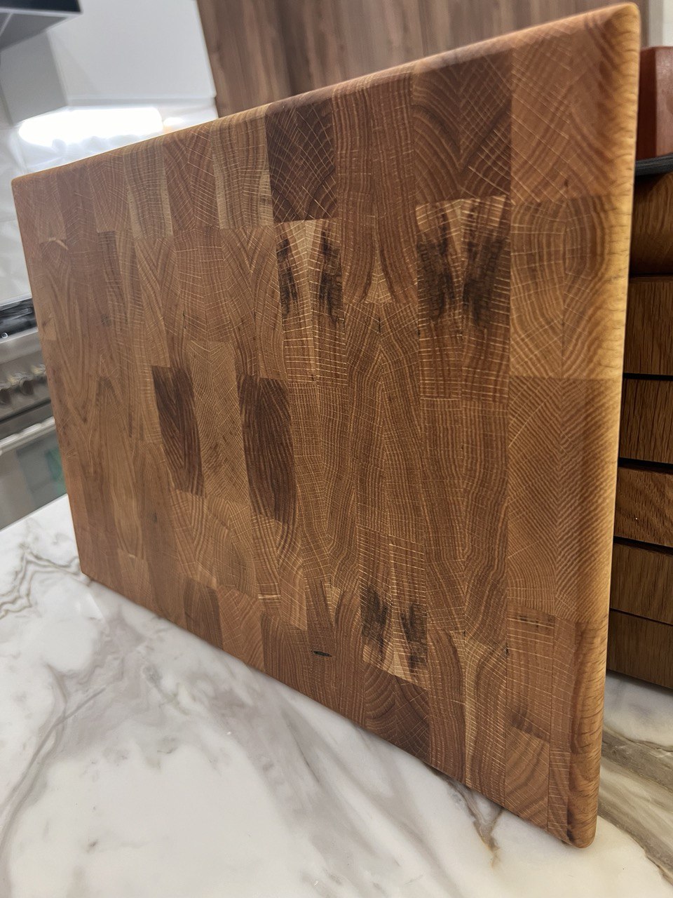 Red, White Oak Cutting Board, No Juice Groove